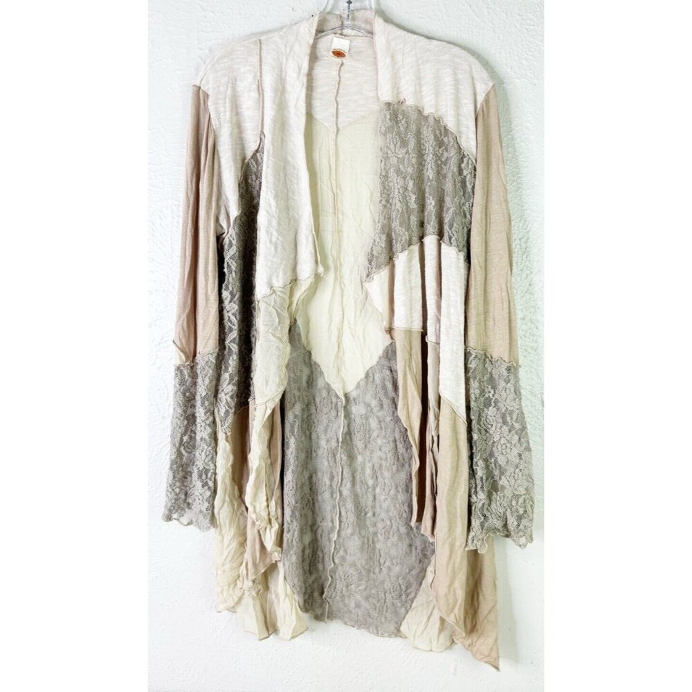 Marigold Large Fits S/M Textured Lace Patchwork Boho Cardigan Cottagecore GUC